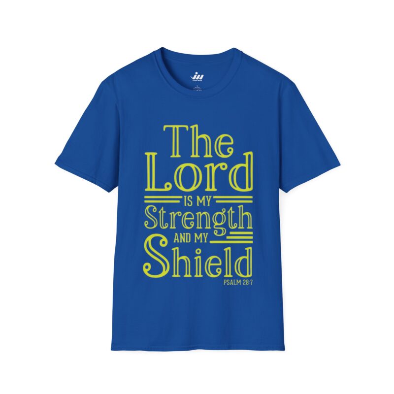 christian t shirt – “the lord is my strength and my shield” psalm 28:7 faith tee
