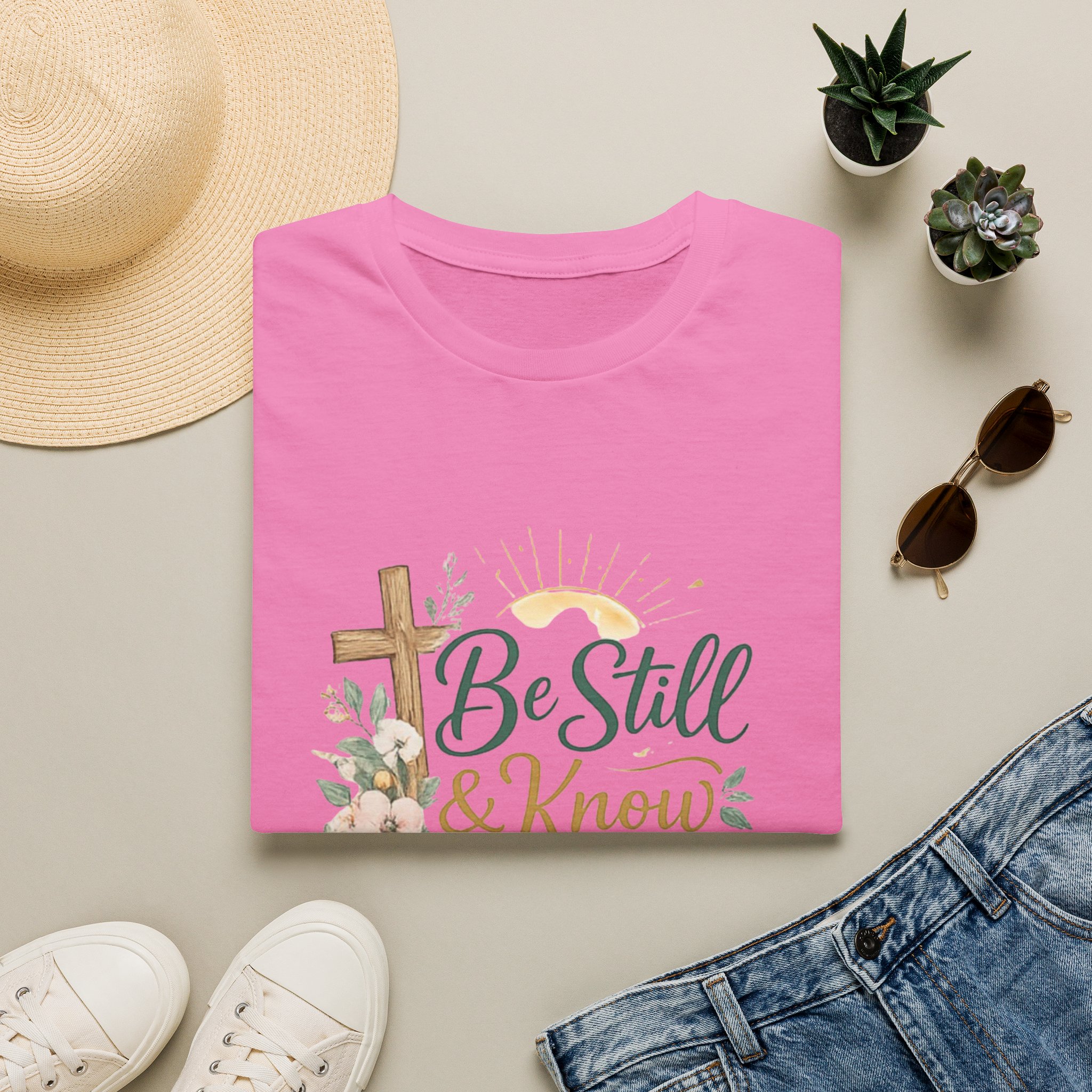 be still & know t‑shirt — christian faith psalm 46:10 floral cross tee be still & know t‑shirt — christian faith psalm 46:10 floral cross tee