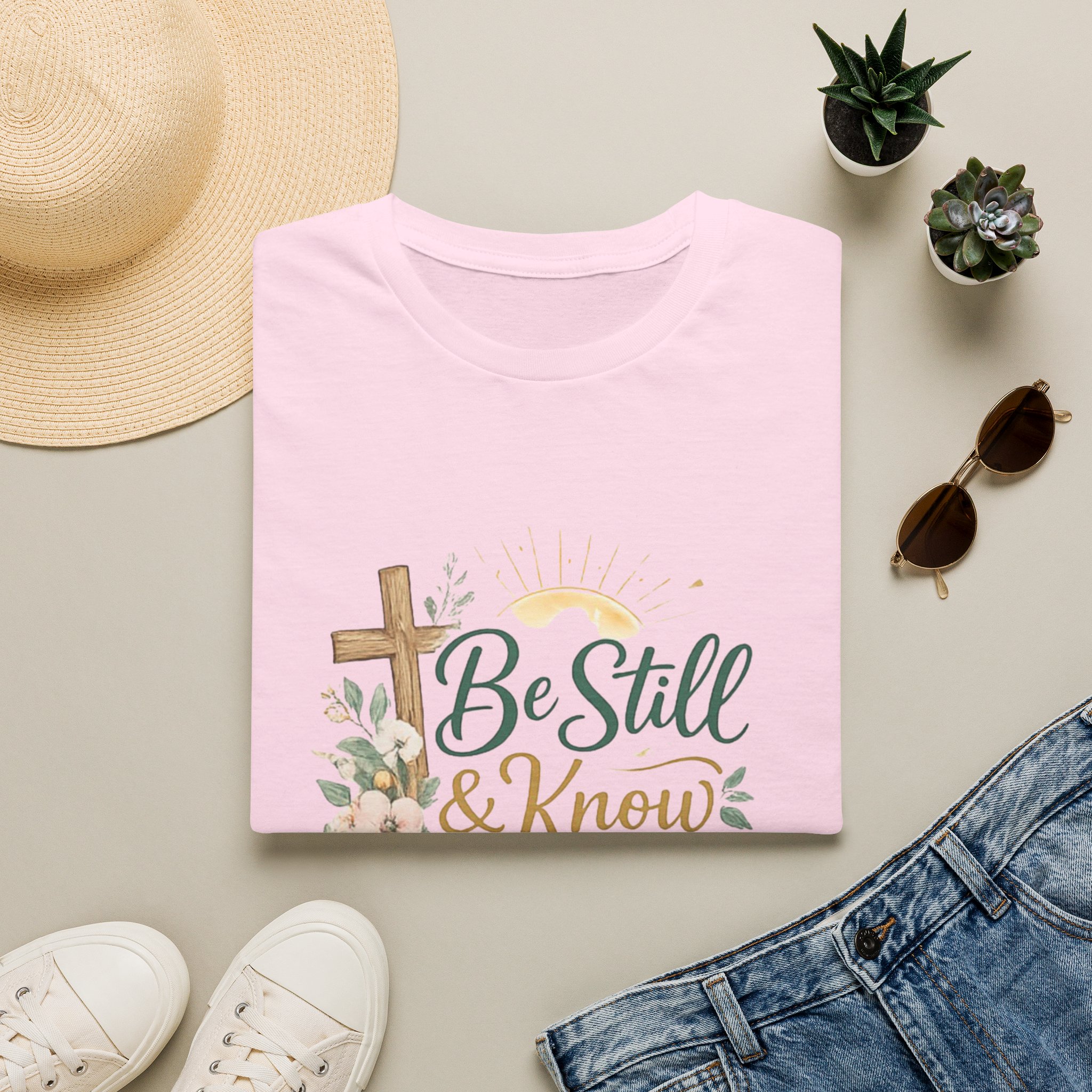 be still & know t‑shirt — christian faith psalm 46:10 floral cross tee be still & know t‑shirt — christian faith psalm 46:10 floral cross tee