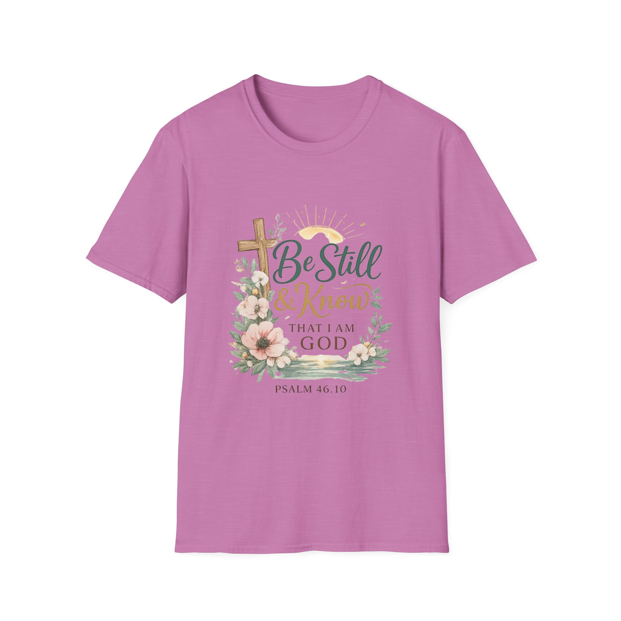 be still & know t‑shirt — christian faith psalm 46:10 floral cross tee be still & know t‑shirt — christian faith psalm 46:10 floral cross tee