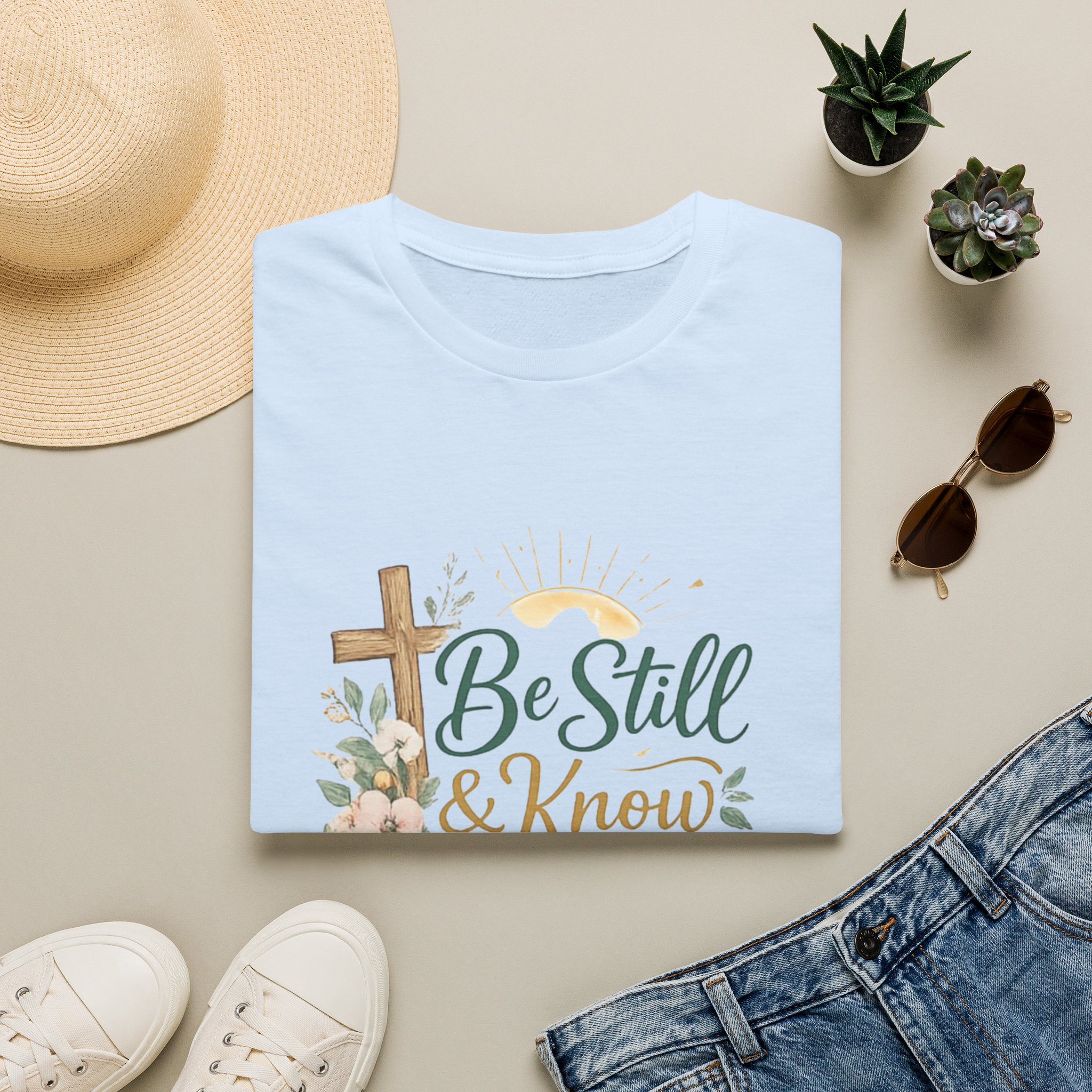 be still & know t‑shirt — christian faith psalm 46:10 floral cross tee be still & know t‑shirt — christian faith psalm 46:10 floral cross tee
