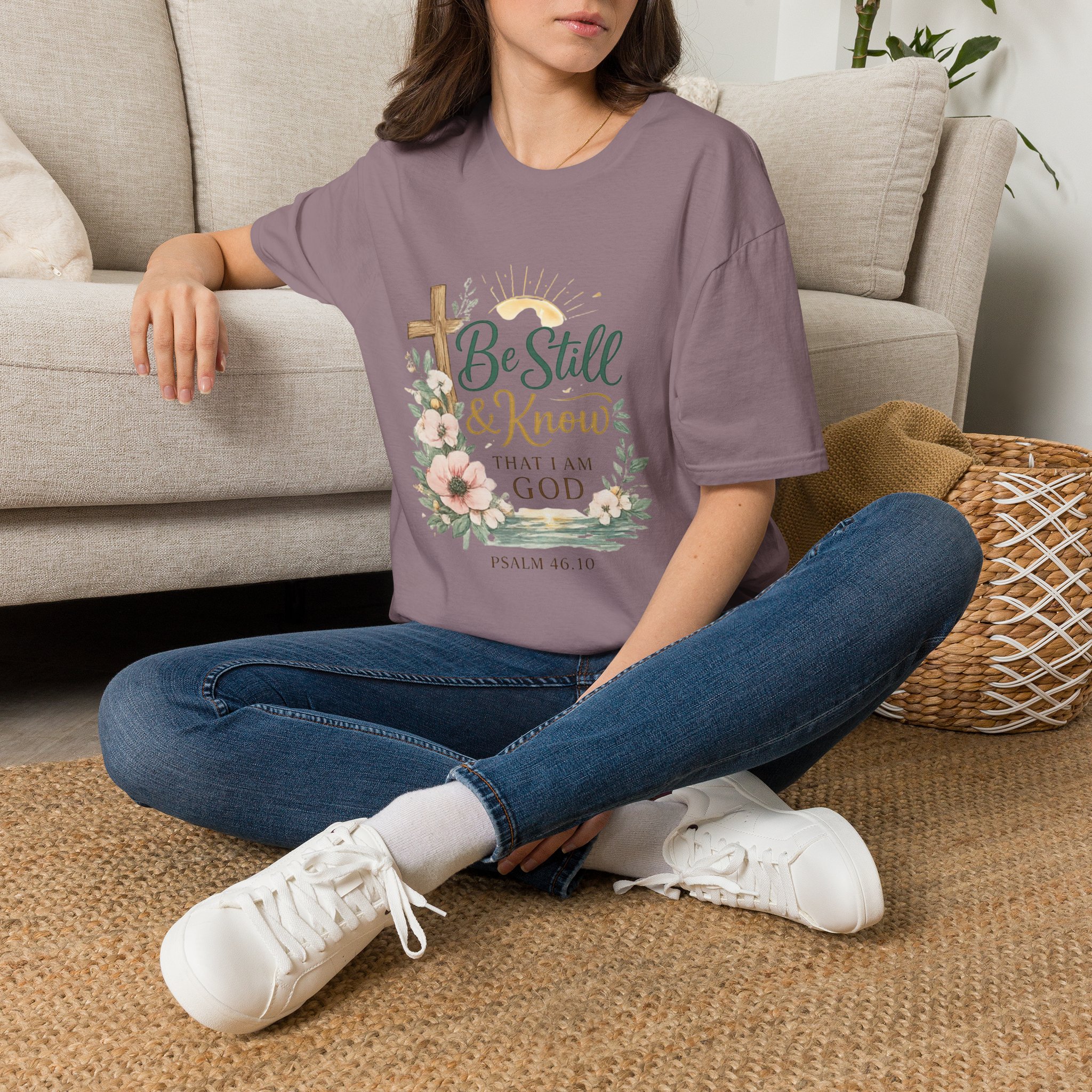 be still & know t‑shirt — christian faith psalm 46:10 floral cross tee be still & know t‑shirt — christian faith psalm 46:10 floral cross tee