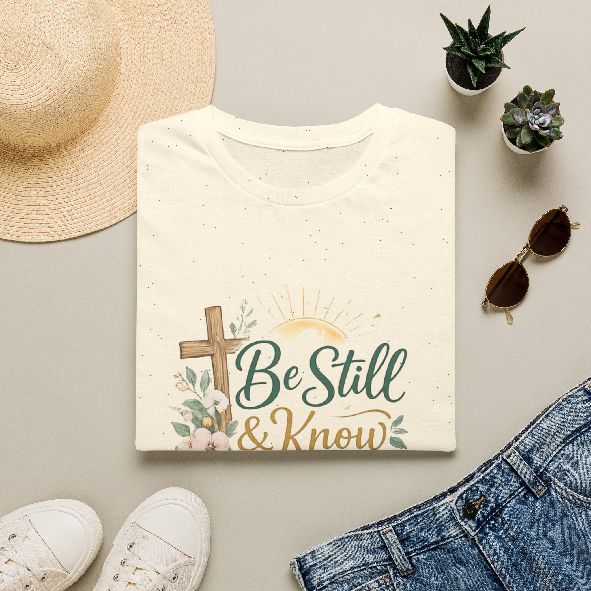 be still & know t‑shirt — christian faith psalm 46:10 floral cross tee be still & know t‑shirt — christian faith psalm 46:10 floral cross tee
