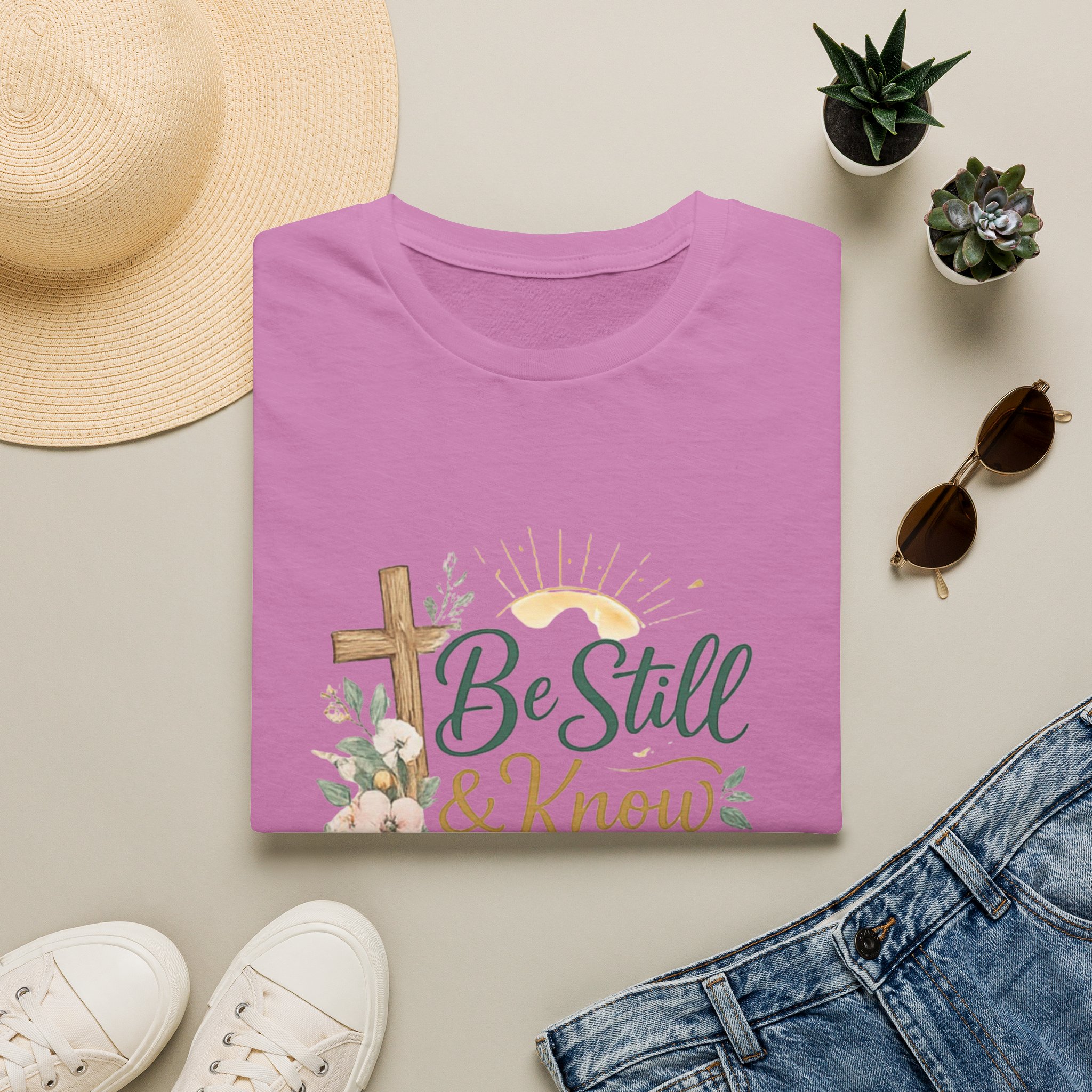 be still & know t‑shirt — christian faith psalm 46:10 floral cross tee be still & know t‑shirt — christian faith psalm 46:10 floral cross tee