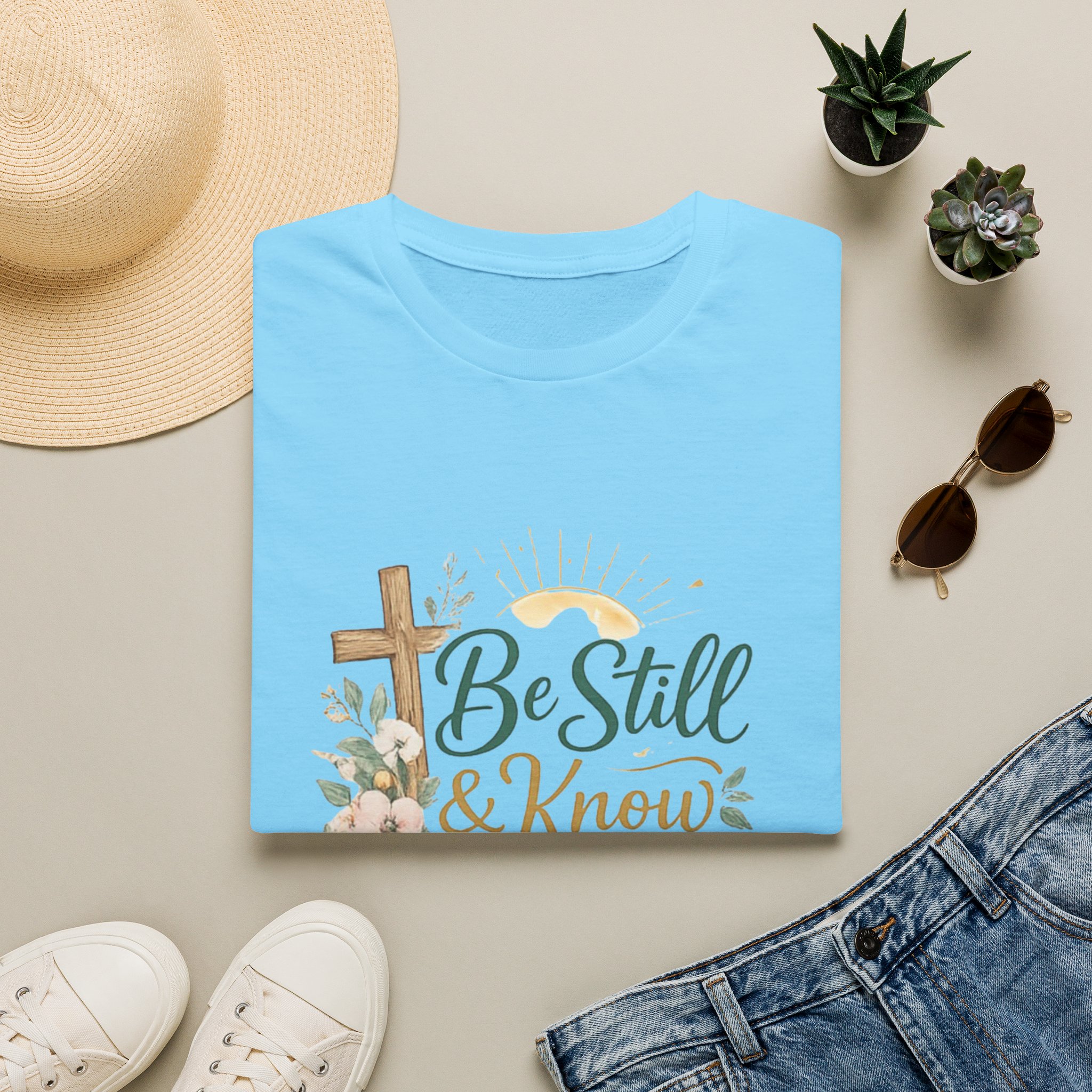 be still & know t‑shirt — christian faith psalm 46:10 floral cross tee be still & know t‑shirt — christian faith psalm 46:10 floral cross tee