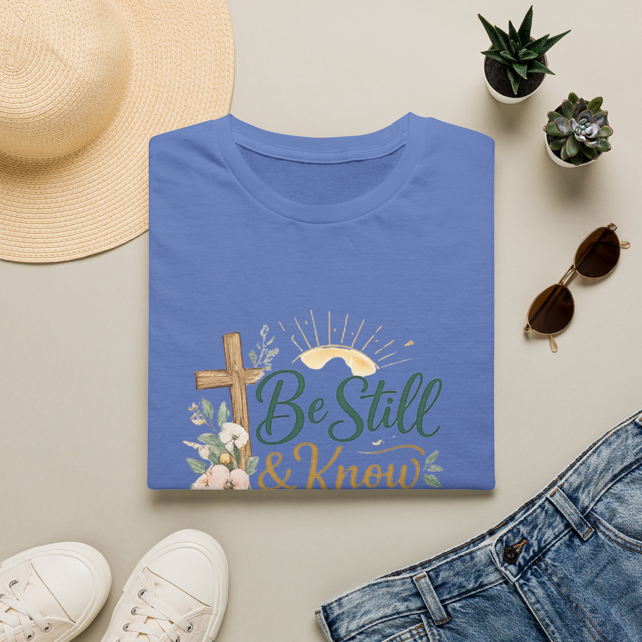 be still & know t‑shirt — christian faith psalm 46:10 floral cross tee be still & know t‑shirt — christian faith psalm 46:10 floral cross tee