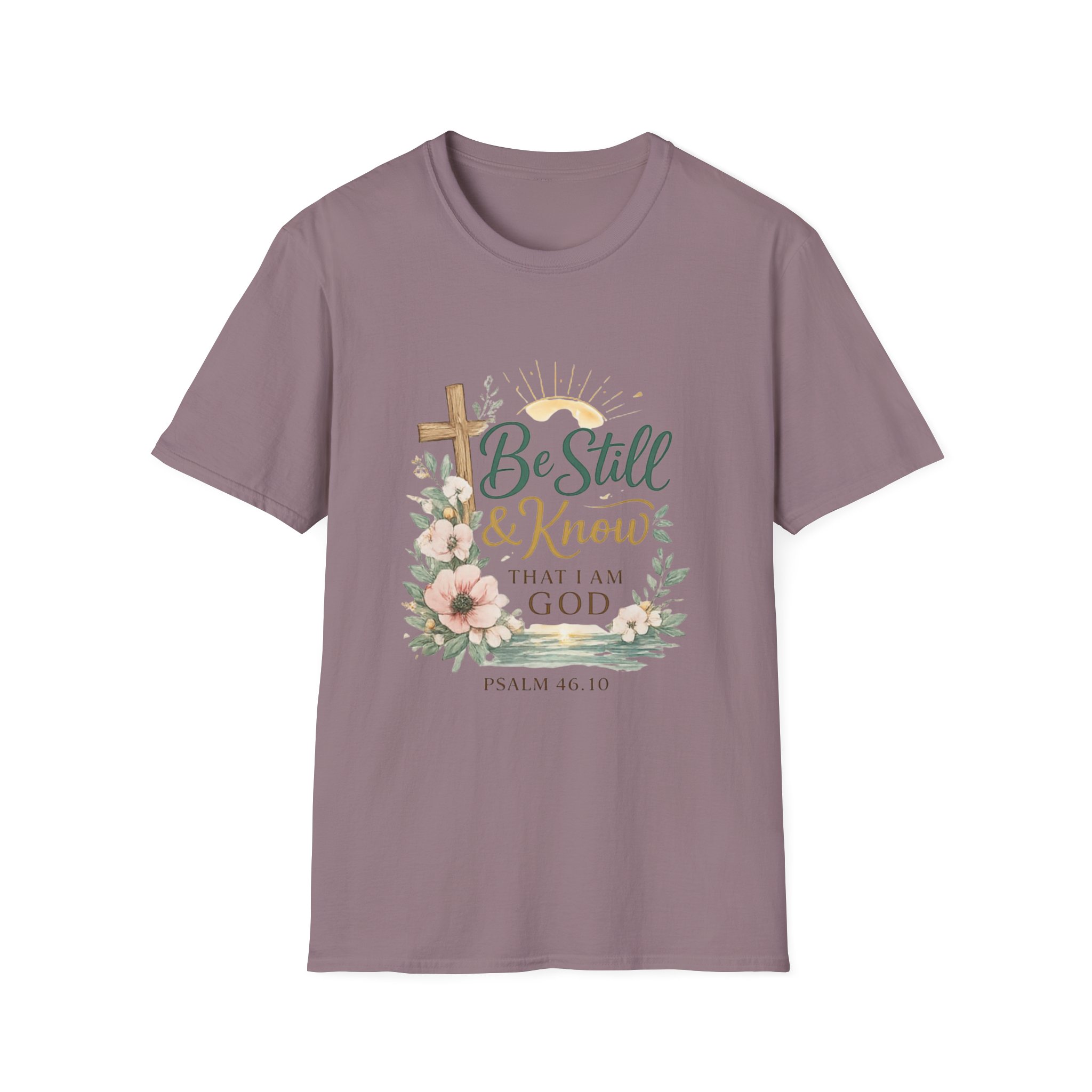 be still & know t‑shirt — christian faith psalm 46:10 floral cross tee be still & know t‑shirt — christian faith psalm 46:10 floral cross tee