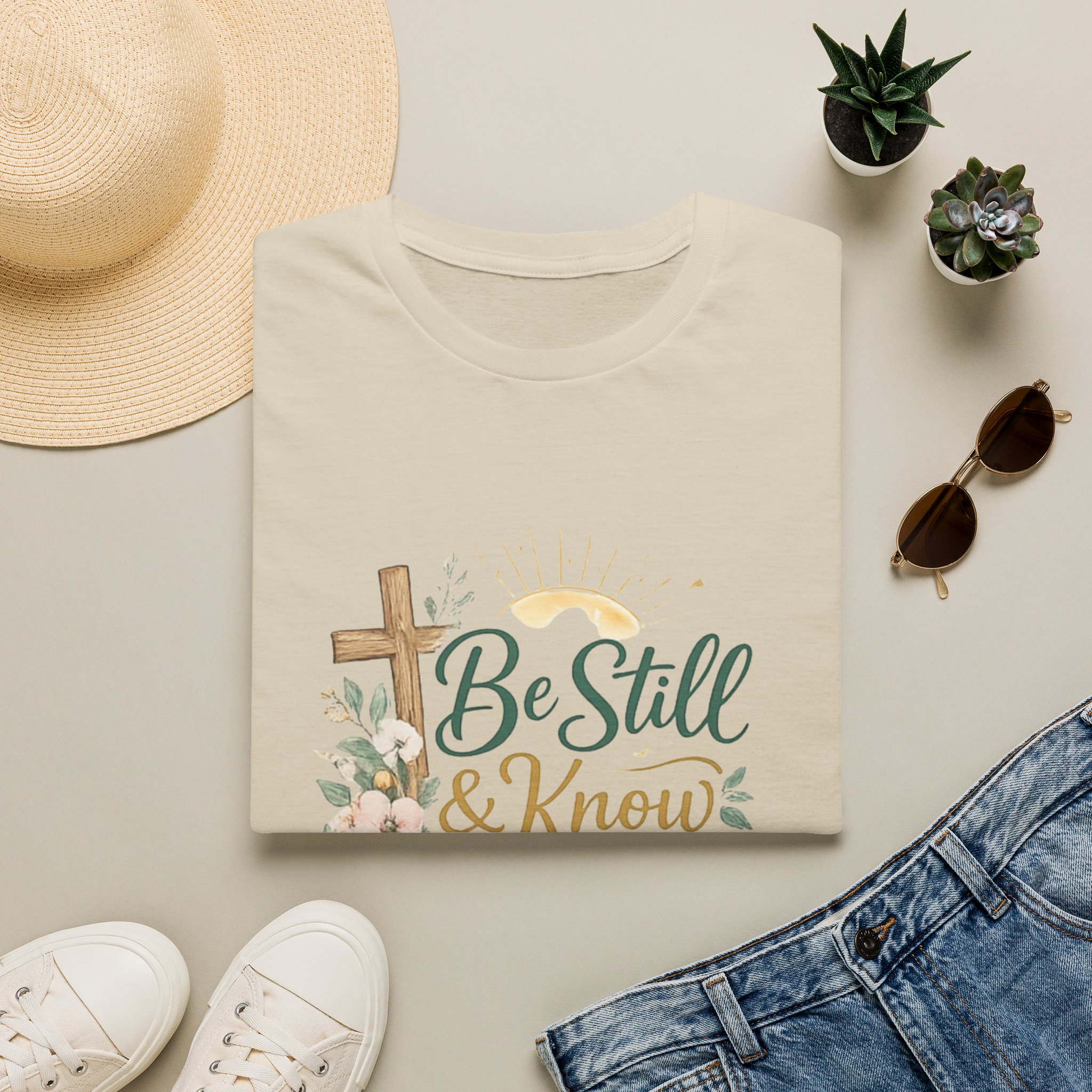 be still & know t‑shirt — christian faith psalm 46:10 floral cross tee be still & know t‑shirt — christian faith psalm 46:10 floral cross tee