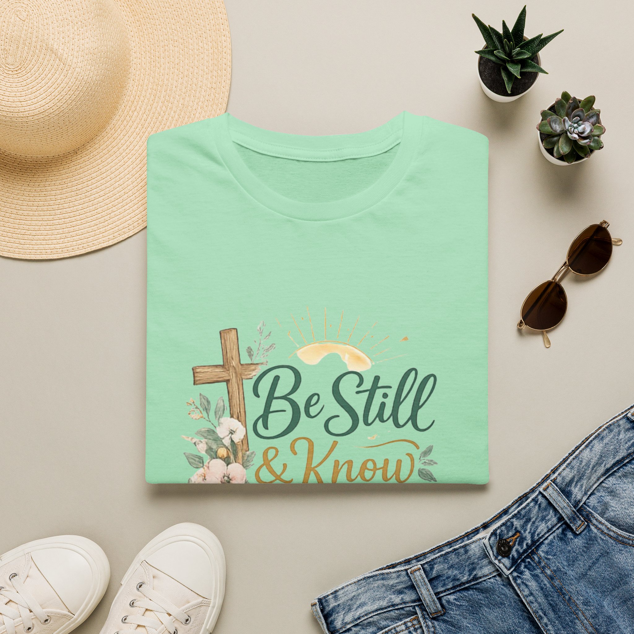 be still & know t‑shirt — christian faith psalm 46:10 floral cross tee be still & know t‑shirt — christian faith psalm 46:10 floral cross tee